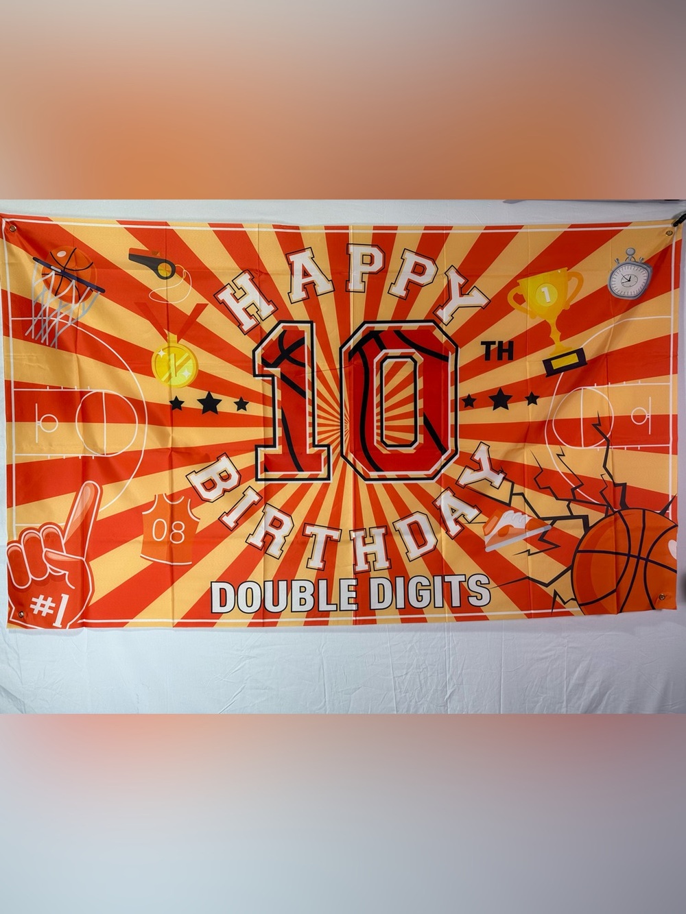 Basketball Theme Happy 10th Birthday Backdrop Banner 6x3 1/2Ft.